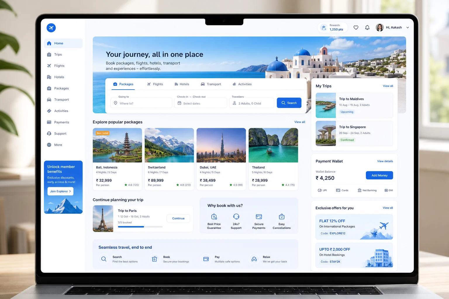 MakeMyTrip inspired travel app preview