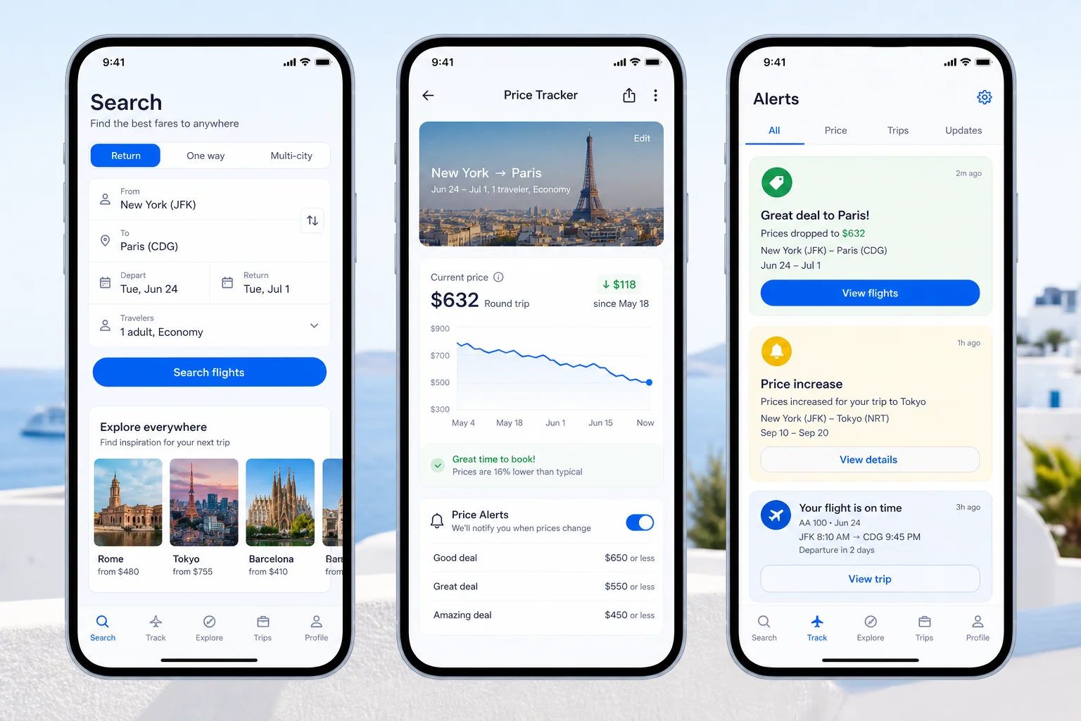 Skyscanner inspired travel app preview