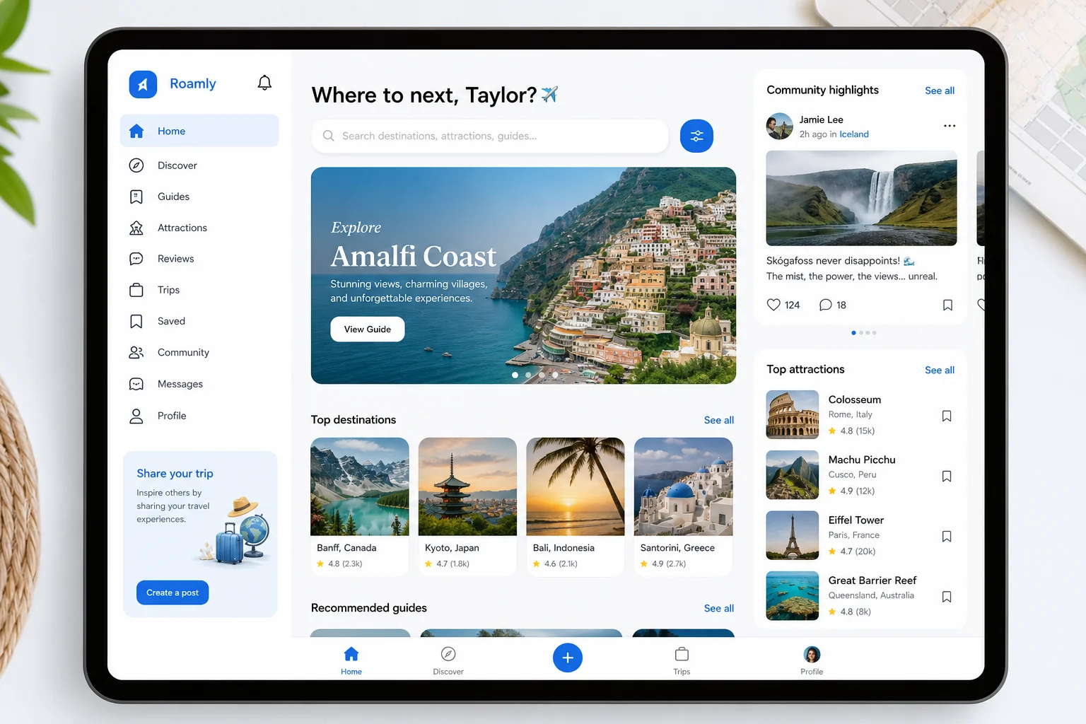 TripAdvisor inspired travel app preview