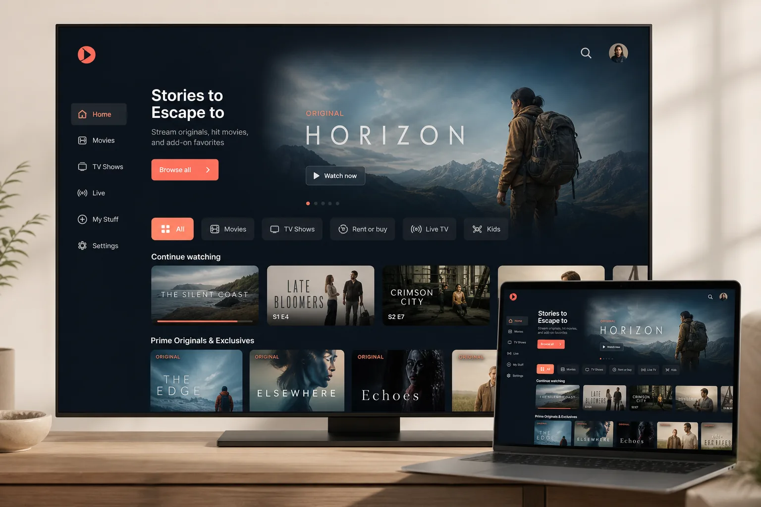 Prime Video inspired video streaming app preview