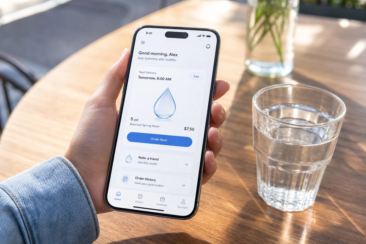 Waterdrop inspired water delivery app preview