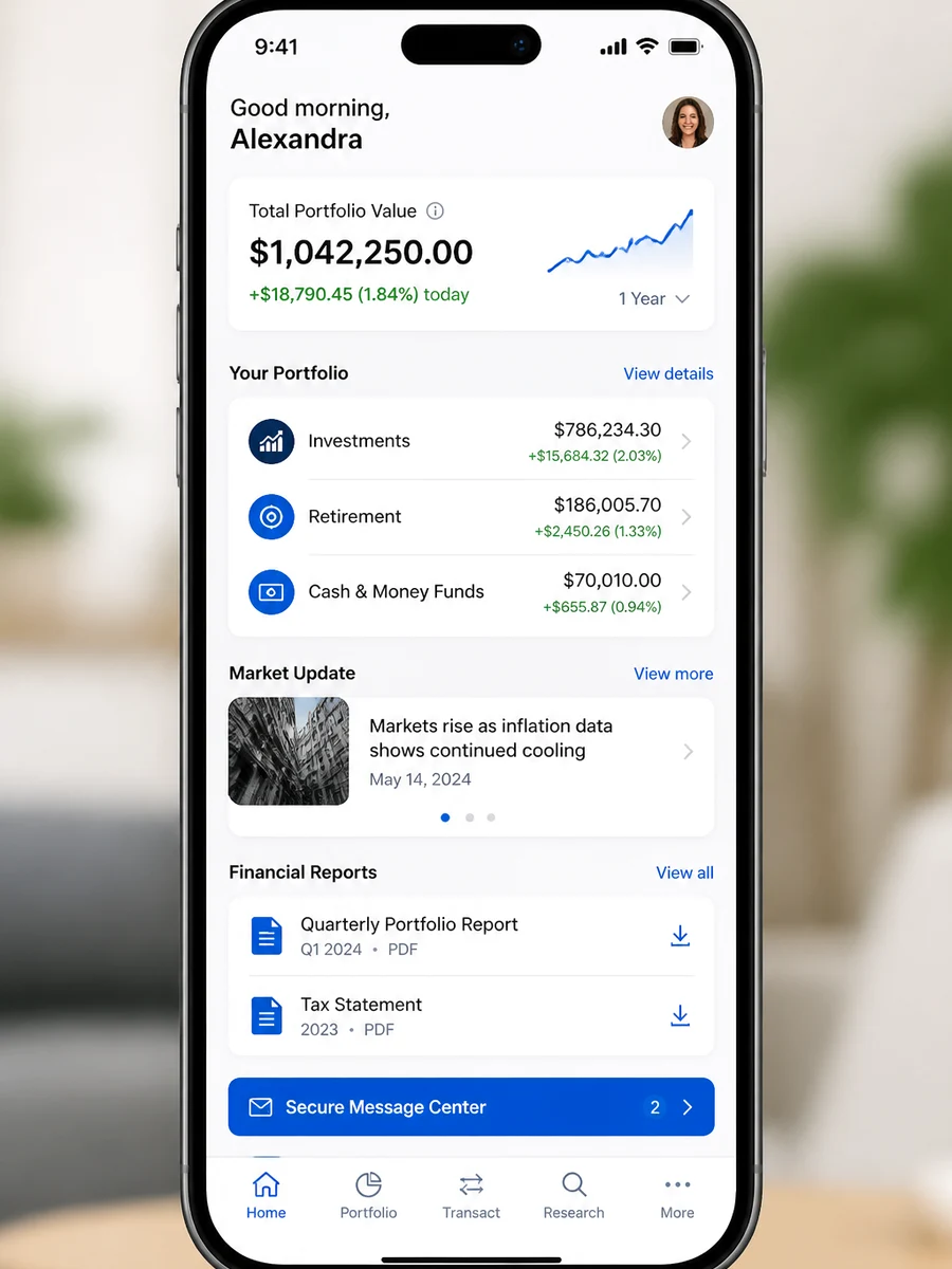 Charles Schwab inspired wealth management platform preview