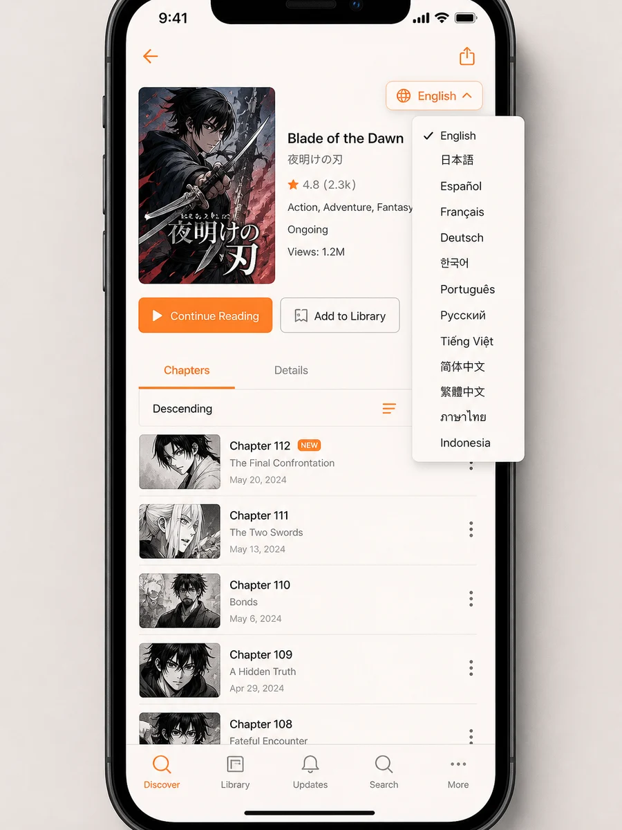 Manga Plus inspired web comic app preview