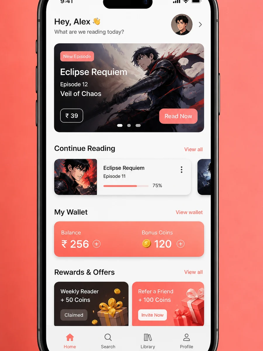 Tapas inspired web comic app preview