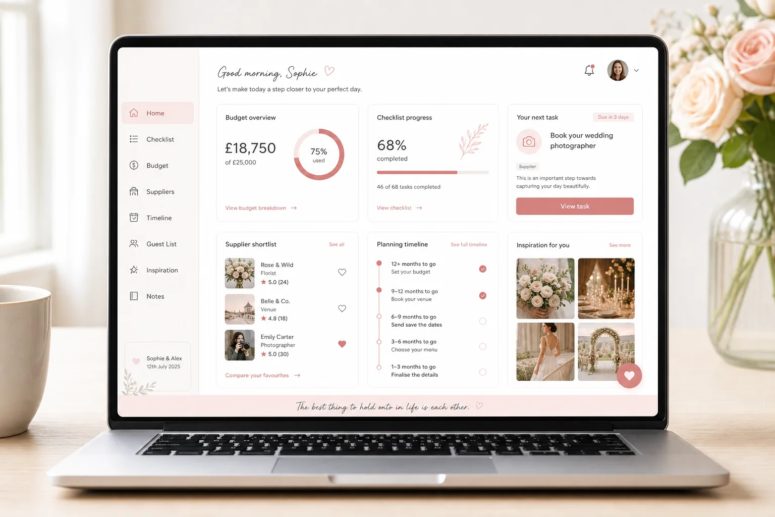 Bridebook inspired wedding app preview