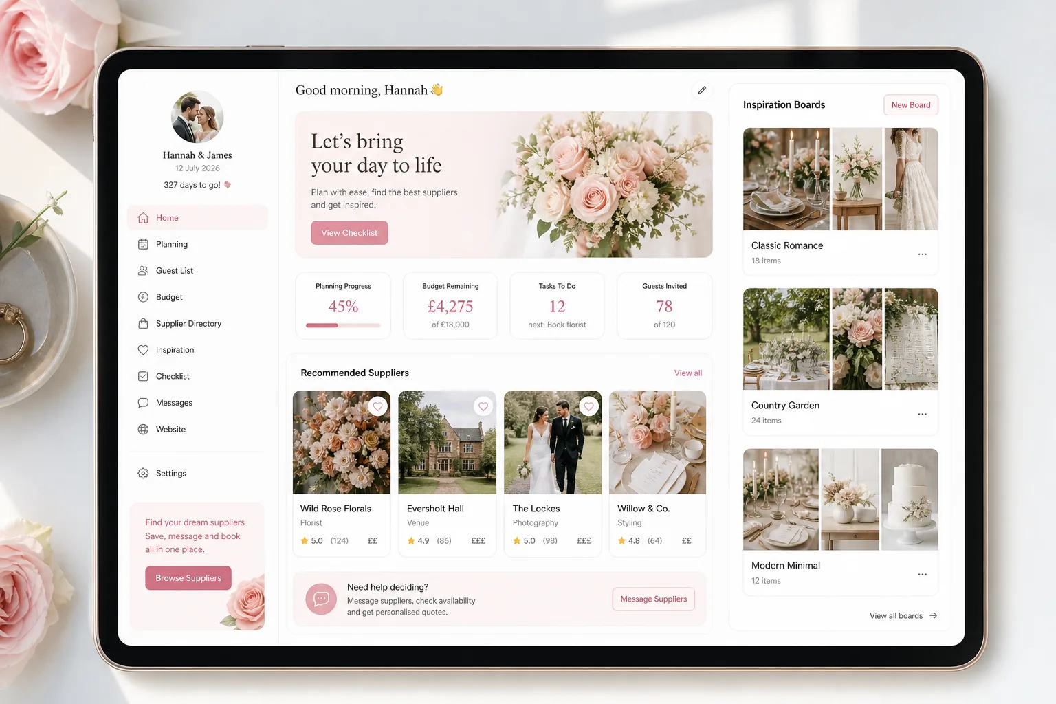 Hitched inspired wedding app preview