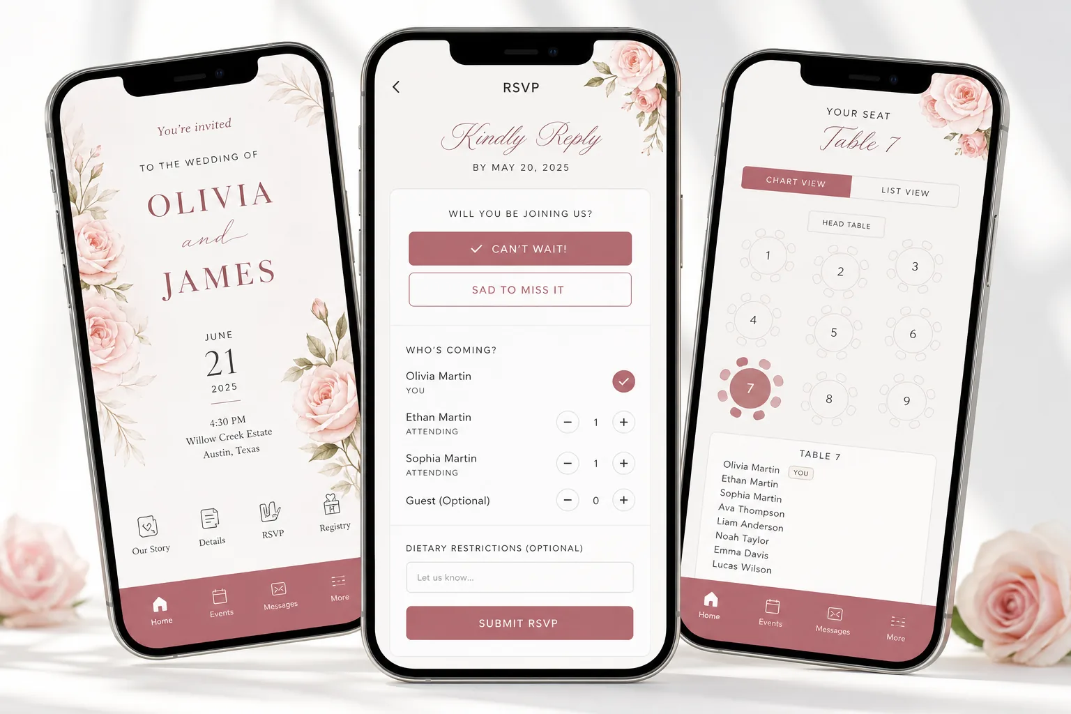 Joy inspired wedding app preview