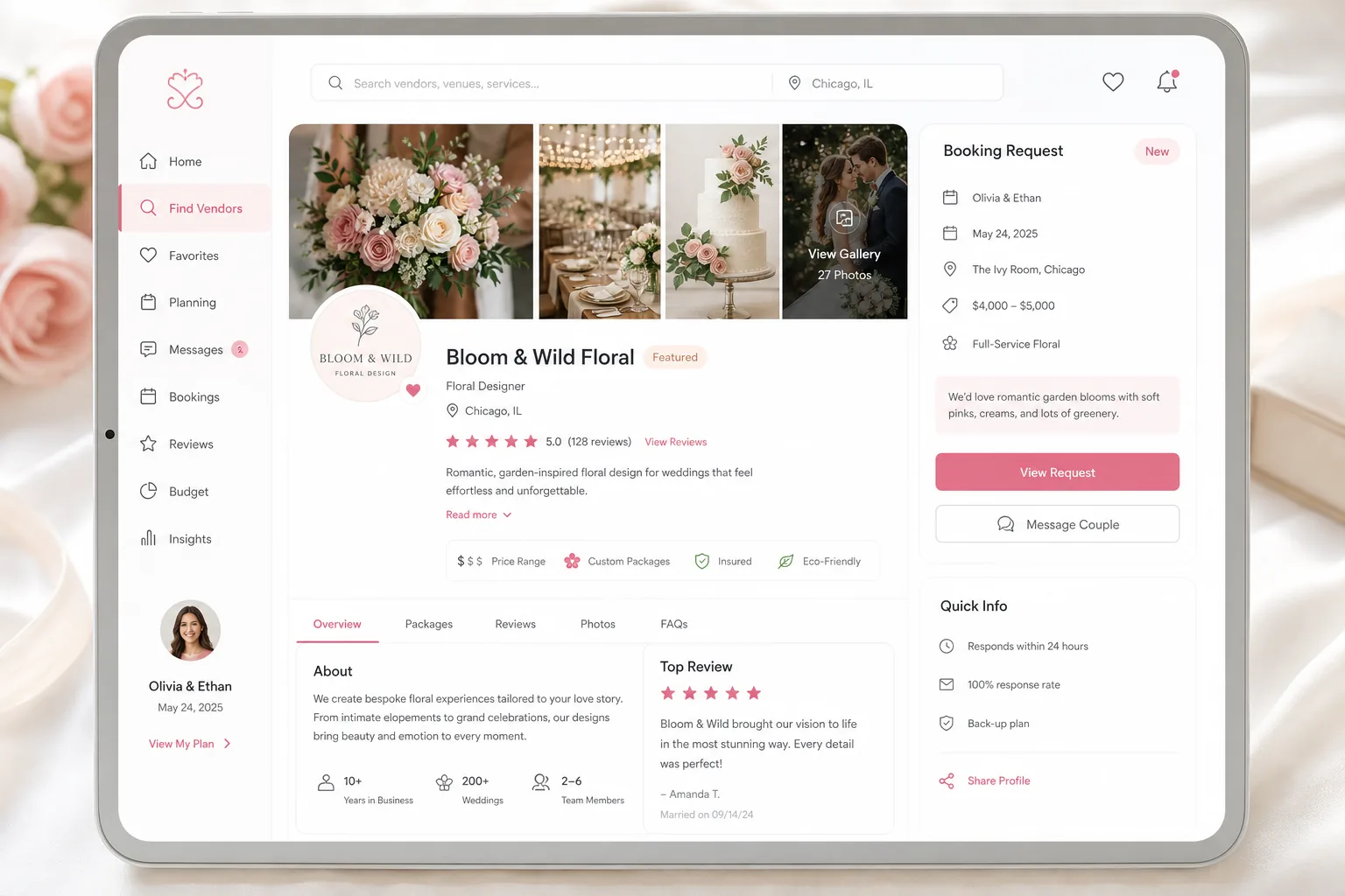 WeddingWire inspired wedding app preview