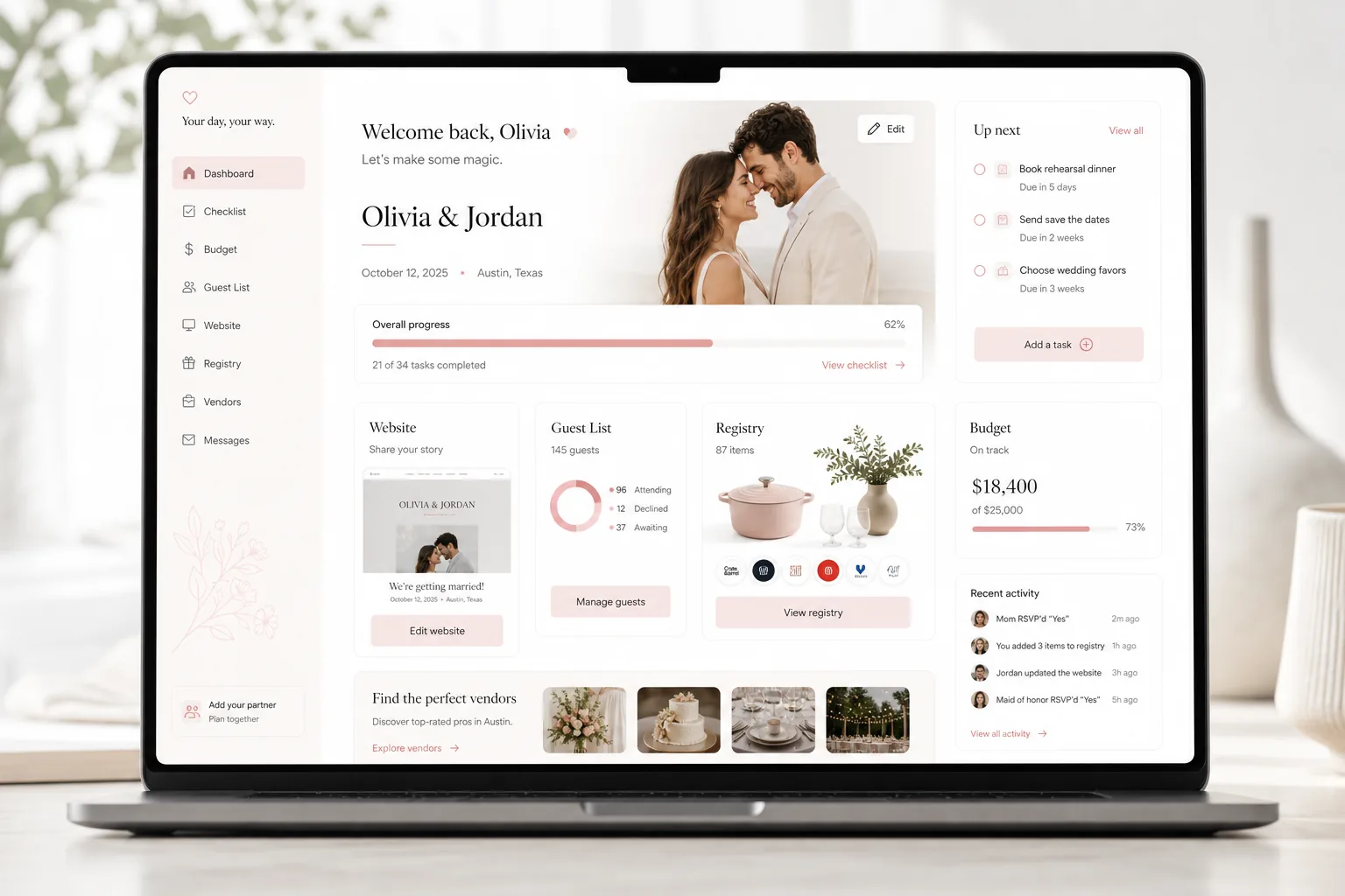 Zola inspired wedding app preview