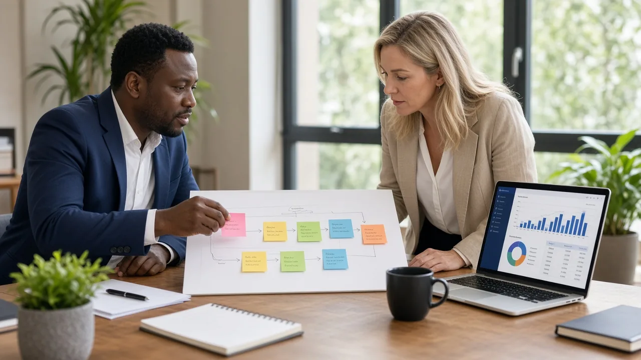 Retail founder and AI consultant mapping an AI adoption roadmap with ZAR ROI metrics