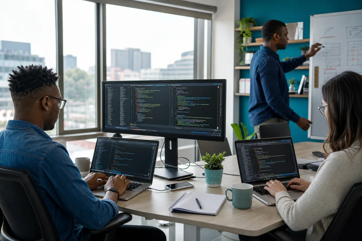 Developers integrating payment and shipping APIs for an online store in a Pretoria engineering studio