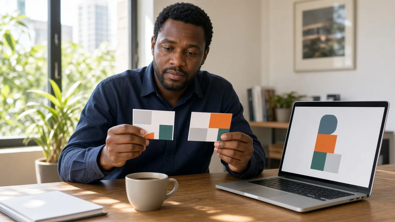 South African analyst comparing two similar abstract record cards with one clean profile on a laptop in a bright office