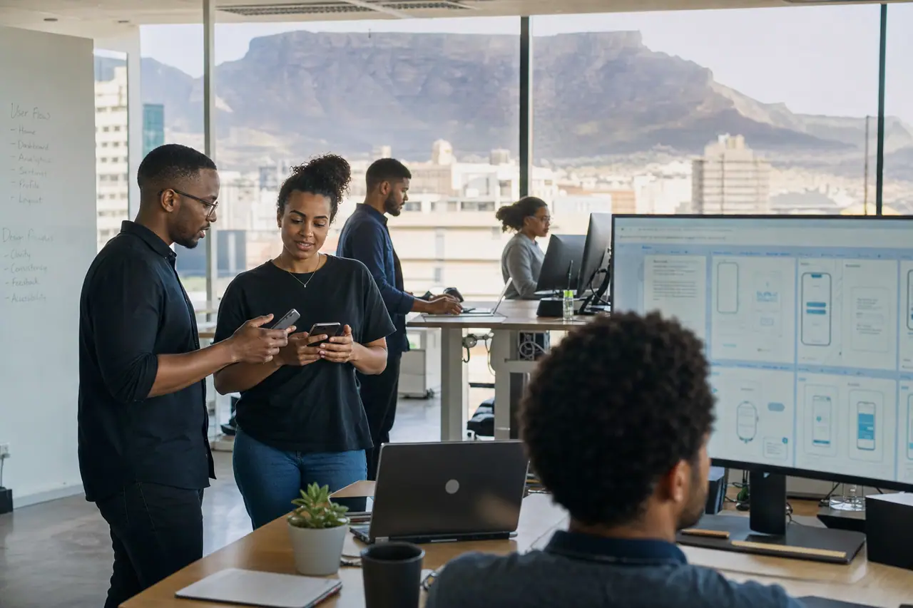 Cape Town mobile app development team collaborating on Android and iOS devices