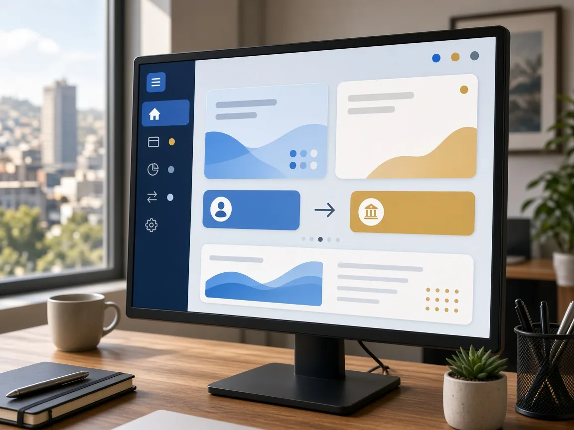 Digital banking software showing accounts, transfers, payments, notifications, and secure customer authentication.