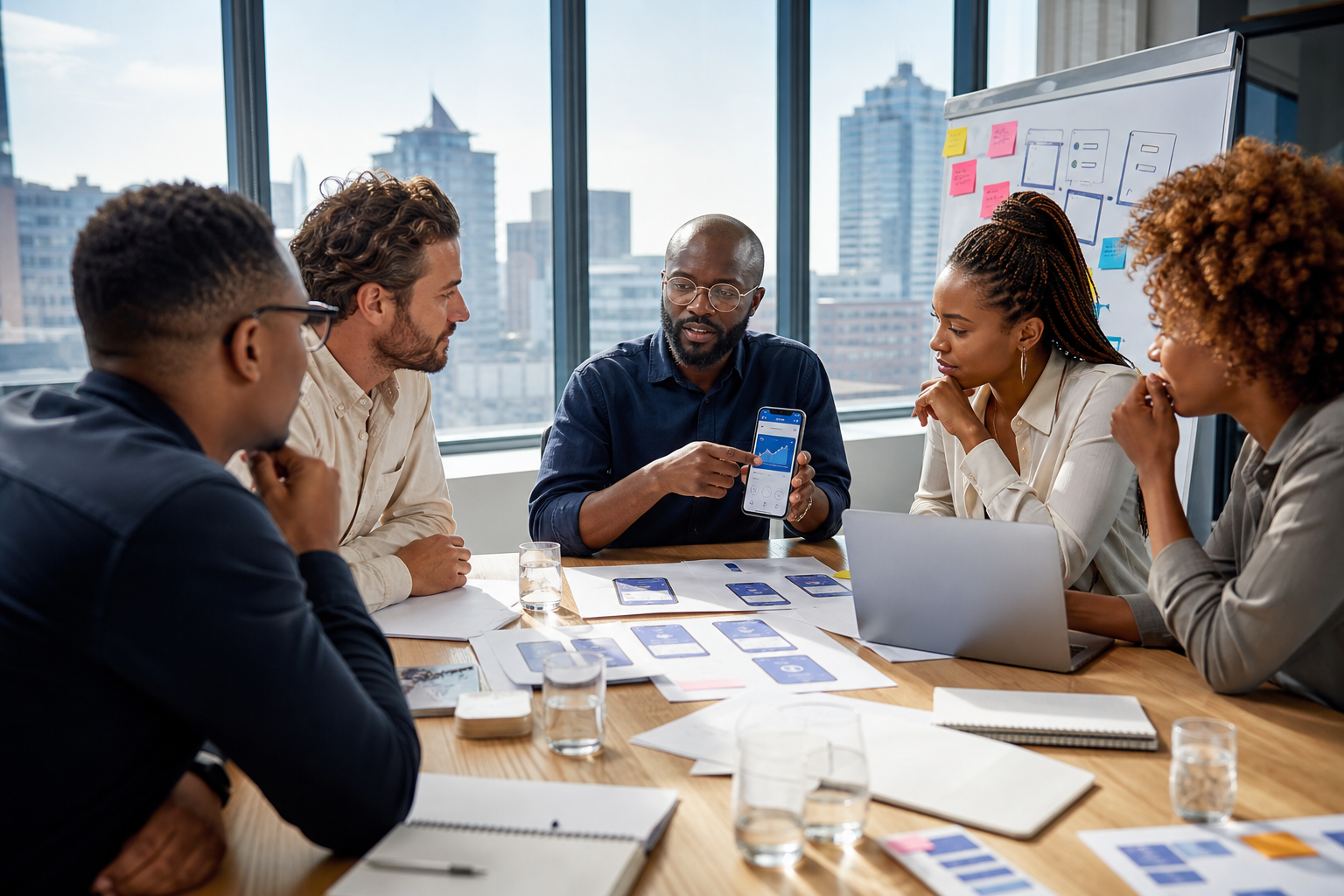 Fintech app development company in South Africa consulting with a financial business