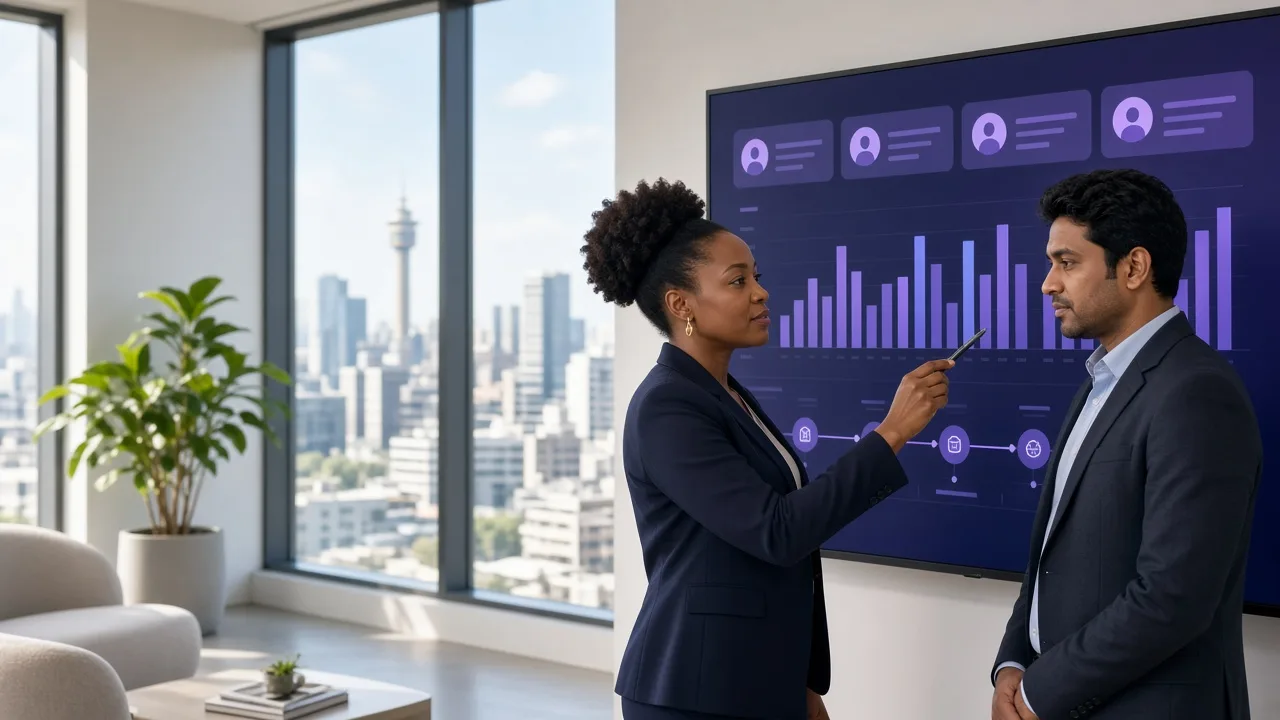 Financial professionals managing digital lending applications, repayment schedules and borrower records through modern software dashboards