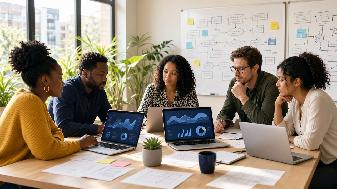 MVP development interface showing product planning, user testing, analytics, features, workflows, and scalable digital product management.