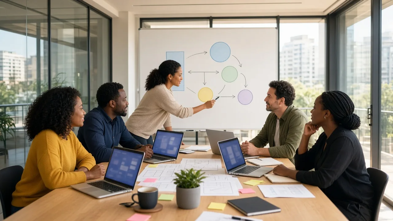 South African product development team planning an MVP with connected product strategy, design, development, testing, analytics, and launch workflows.
