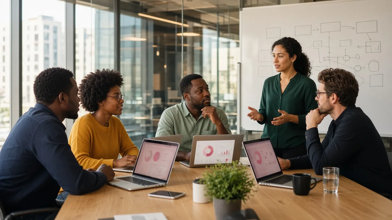 South African software team planning restaurant management software with connected POS, orders, kitchen, inventory, staff, payments, and analytics workflows.