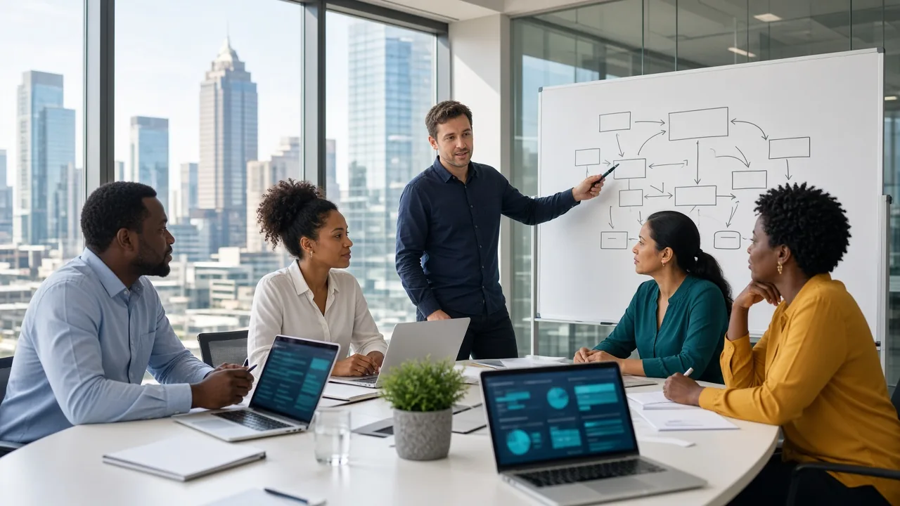South African healthcare technology team planning secure telemedicine software with connected patient, doctor, consultation, and operational workflows.