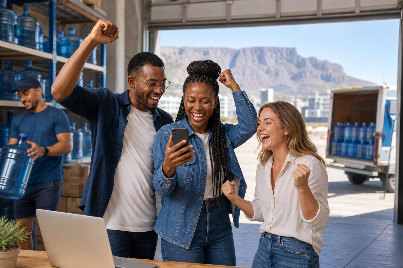 Water delivery app development company in South Africa consulting with a bottled water supplier
