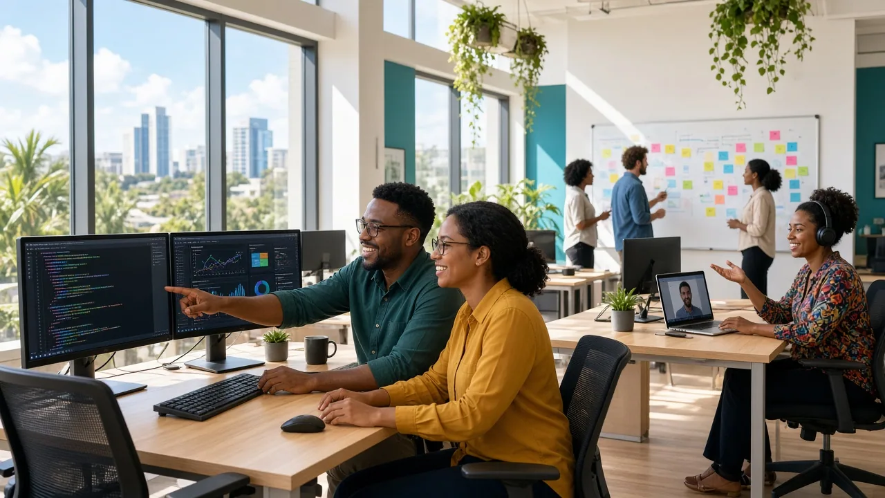 Dedicated software developers working together in the bright Techanic Infotech Sandton office