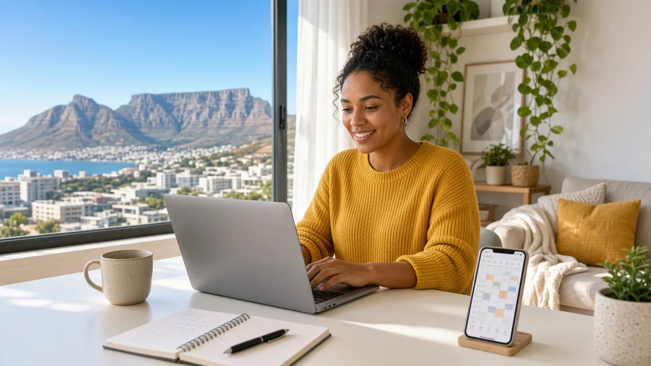 Part time software developer working in a bright Cape Town studio with Table Mountain in view