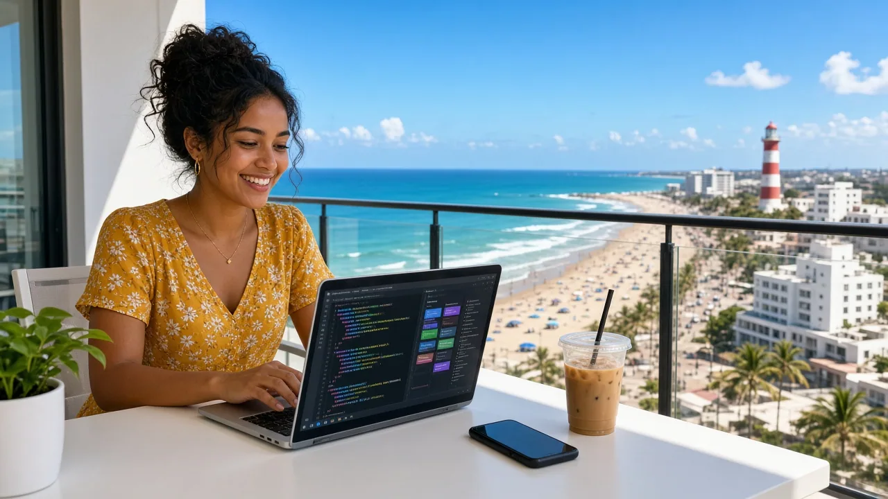 Remote software developer working from a sunny home office in Durban