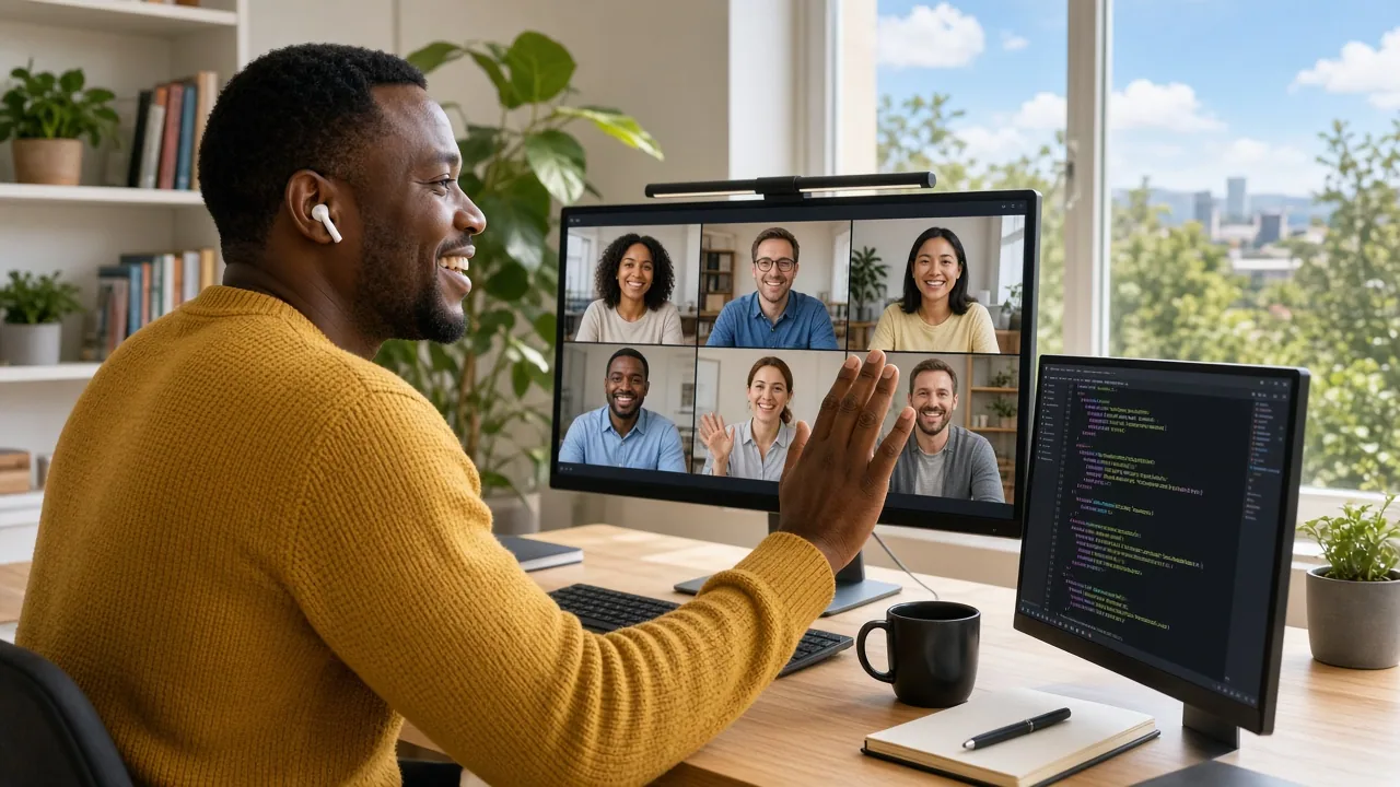 South African remote developers collaborating on a bright video call