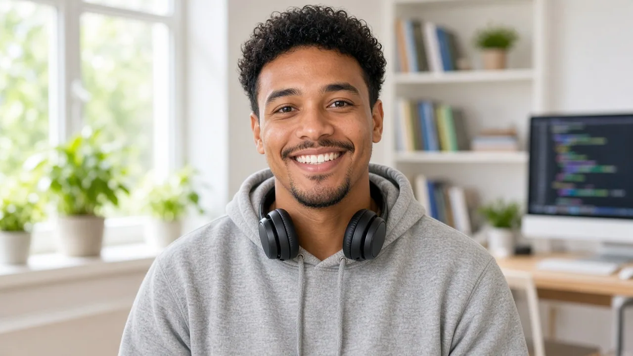 Remote software developer working from a bright home office in South Africa