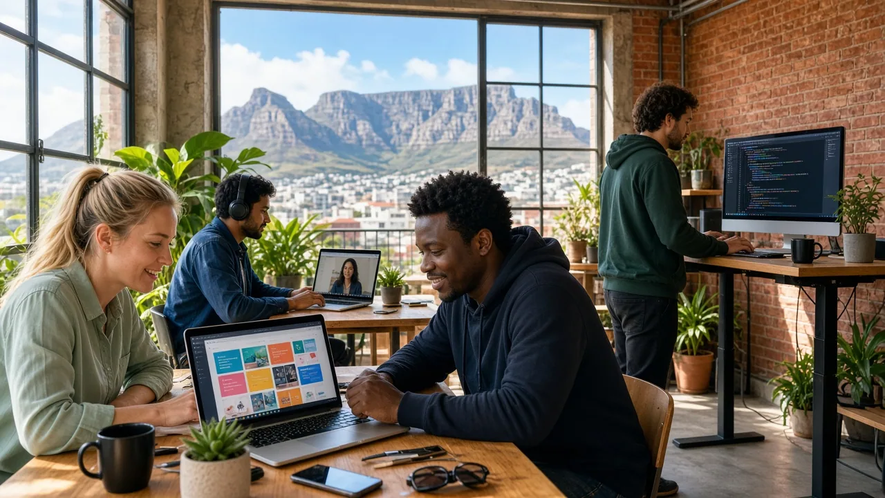 Remote developers in South Africa collaborating through a shared digital workspace