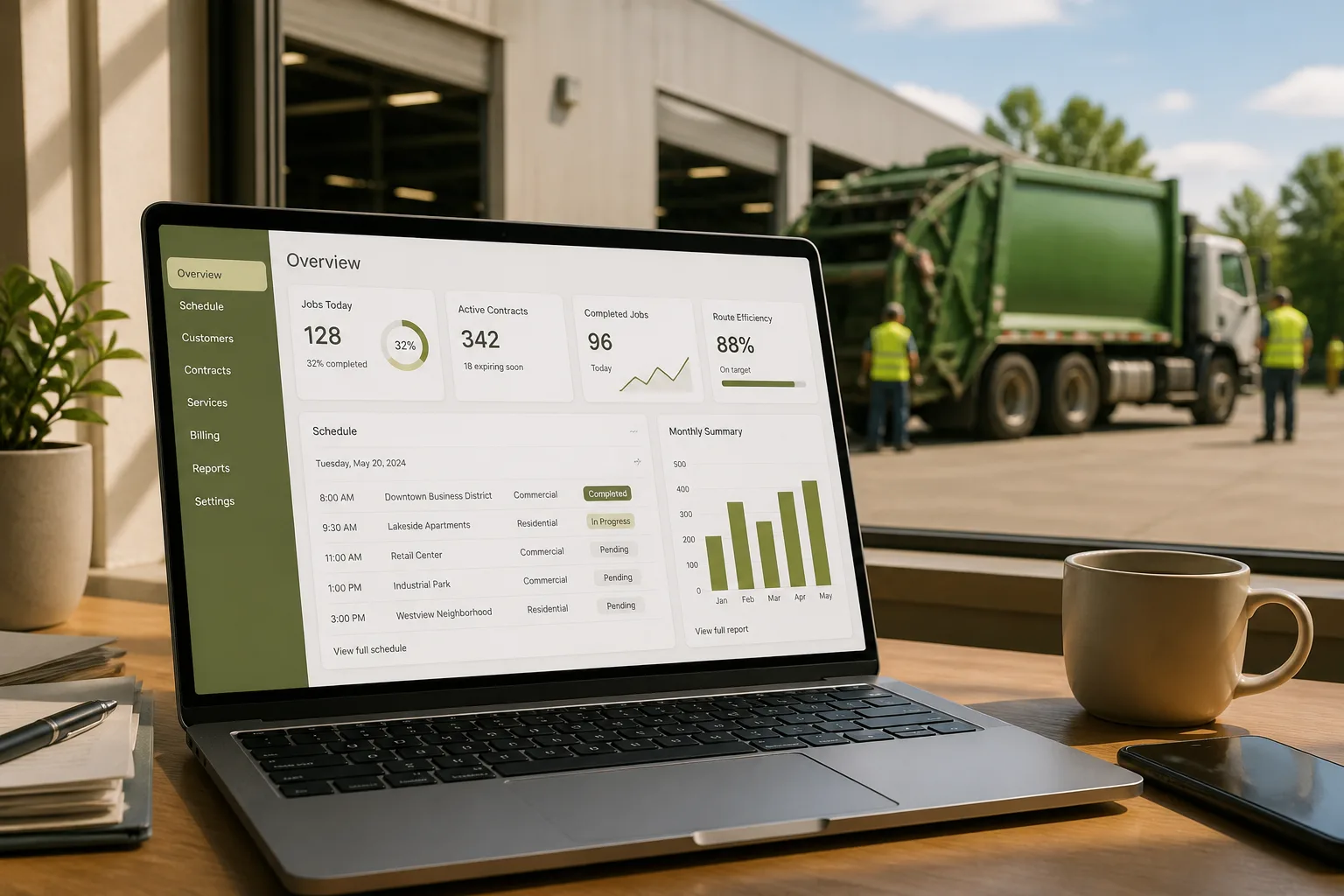 Commercial inspired waste-management app preview